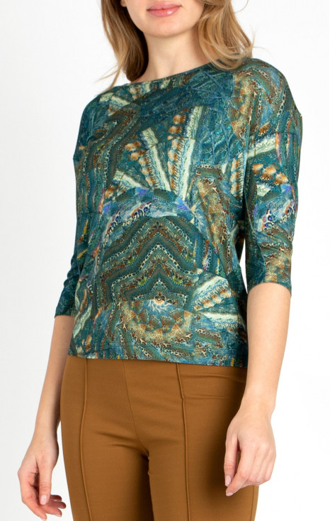 Soft Jersey Top with Print in Teal