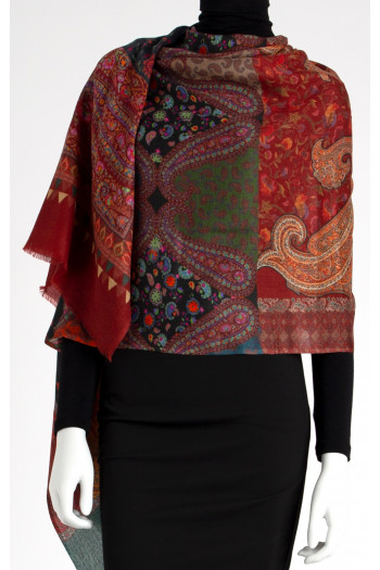 Wool-silk scarf  in Marsala color with paisley pattern [1]