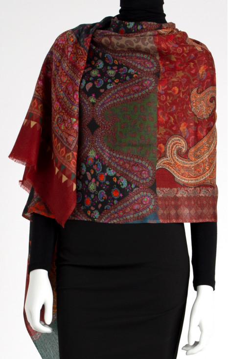 Wool-silk scarf  in Marsala color with paisley pattern [1]
