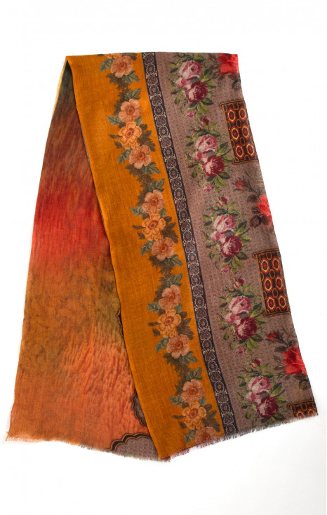 Silk and Wool Scarf with a Floral Pattern