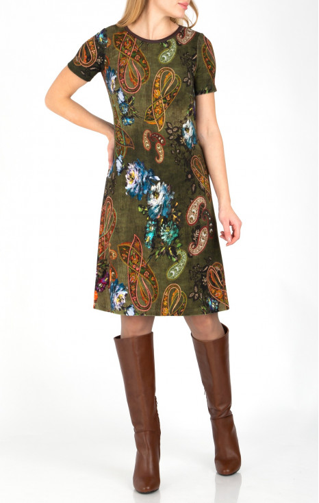 A-line dress with floral and cashmere print