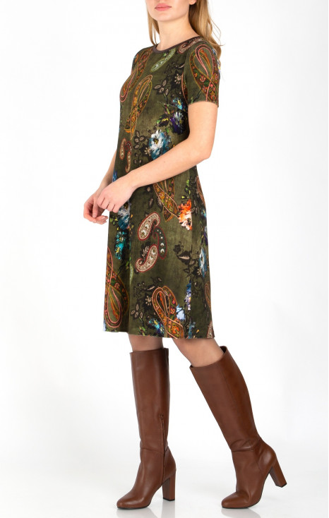 A-line dress with floral and cashmere print [1]