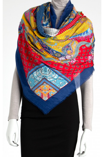 Silk and Modal Scarf with Paisleys Pattern in Blue [1]