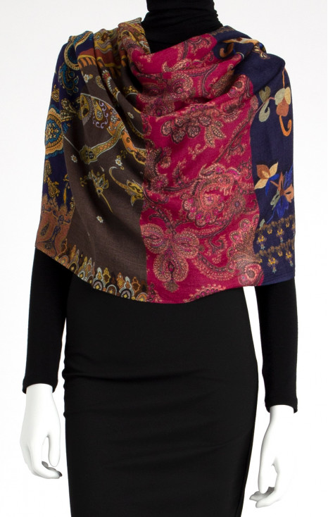 Wool-silk scarf with botanical garden pattern