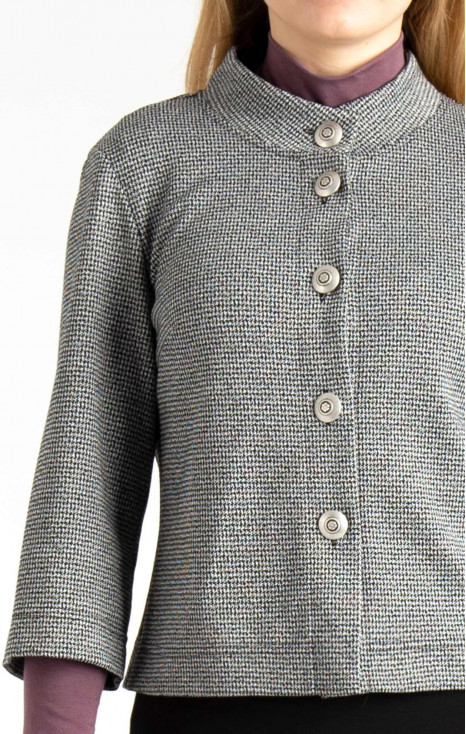 Textured Short Jacket with Buttons in Grey