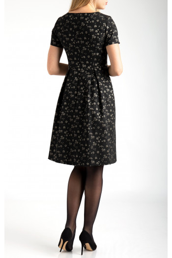 Pleated Floral Black Dress with Sleeves [1]