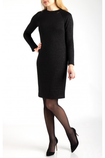 Long sleeve dress in soft jersey in black with glare