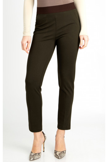 Straight-fit trousers from tricot in dark olive color