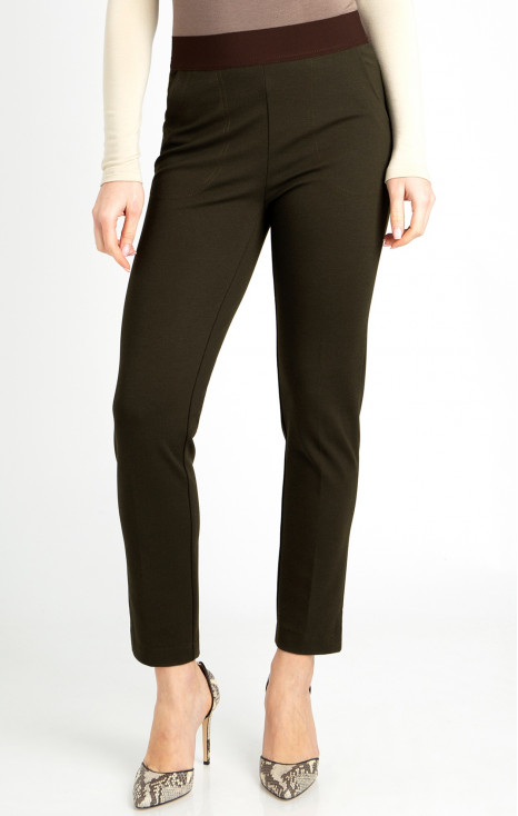 Straight-fit trousers from tricot in dark olive color
