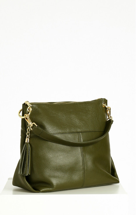 Genuine leather bag in Green olive color