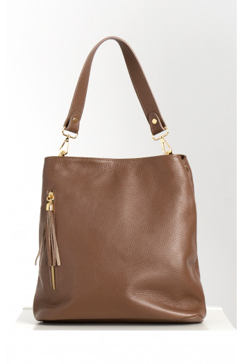 Genuine leather bucket bag in Cocoa brown color