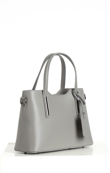 Leather Satchel Bag in Light Grey