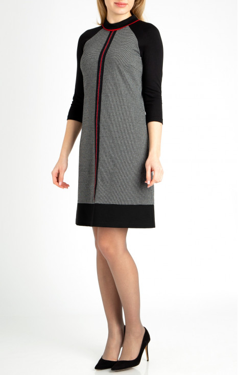 Jacquard Jersey Dress with Red Accents