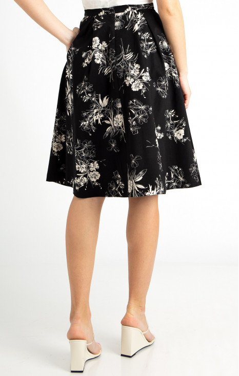 Pleated Floral Skirt in Black