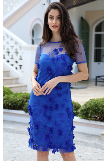 Dress with 3D Flowers in Blue [1]