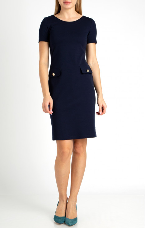 Jersey Dress with  Decorative Pockets in Navy