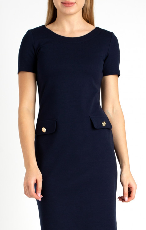 Jersey Dress with  Decorative Pockets in Navy