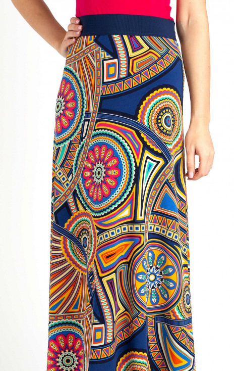 Abstract Print Jersey Maxi Skirt in Blue