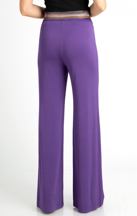 Elegant Viscose Wide Leg Trousers in Purple
