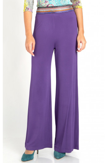 Elegant Viscose Wide Leg Trousers in Purple