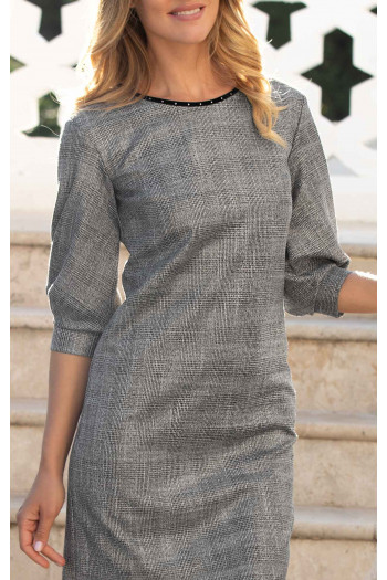 Stylish black-and-white check dress with silver threads [1]