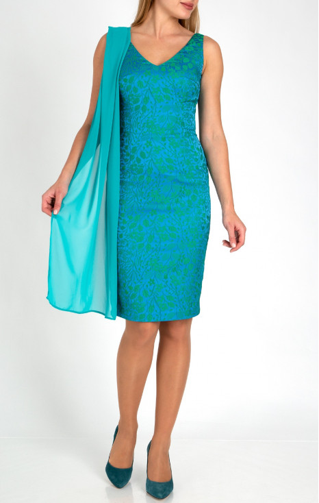 Satin Jacquard Dress in Blue