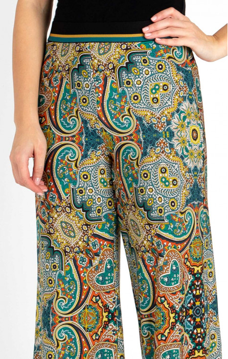 Wide Leg Trousers with Paisley Print