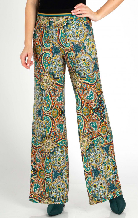 Wide Leg Trousers with Paisley Print