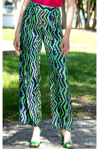 Wide Leg Trousers with a Print in Lime [1]