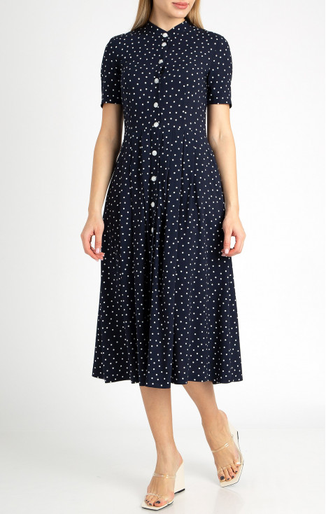 A line Buttoned Midi Dress in Navy