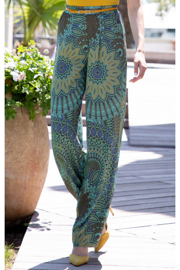 Wide Leg Trousers with a Print in  Light Green [1]