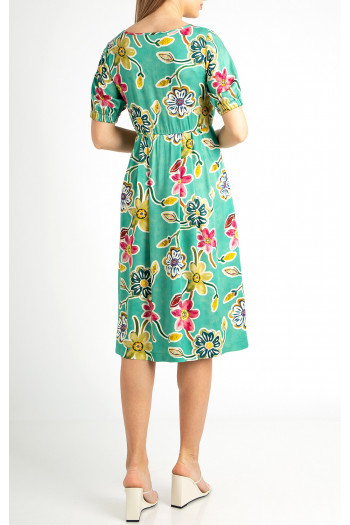 Viscose dress with floral motive in Aqua Green color [1]