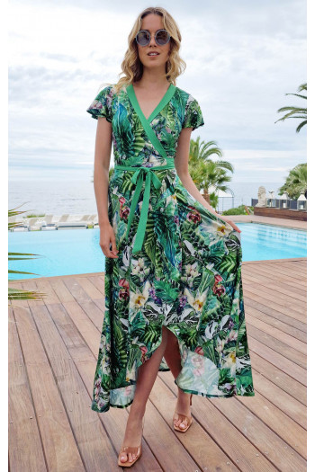 Wrap Maxi Floral Dress in Green