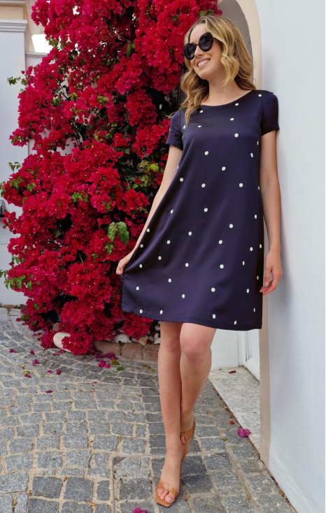 Satin Dress with Print in Blueberry