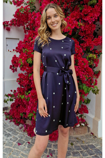 Satin Dress with Print in Blueberry [1]