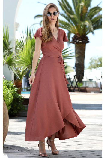 Wrap Maxi Dress in Coral Gold [1]