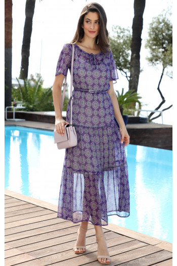 Maxi Dress with Frills in Purple