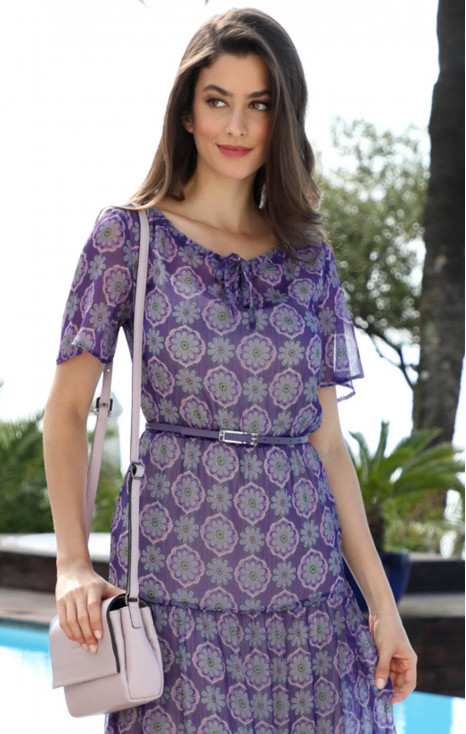 Maxi Dress with Frills in Purple