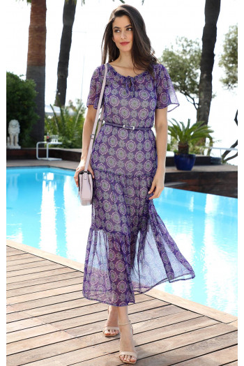 Maxi Dress with Frills in Purple [1]