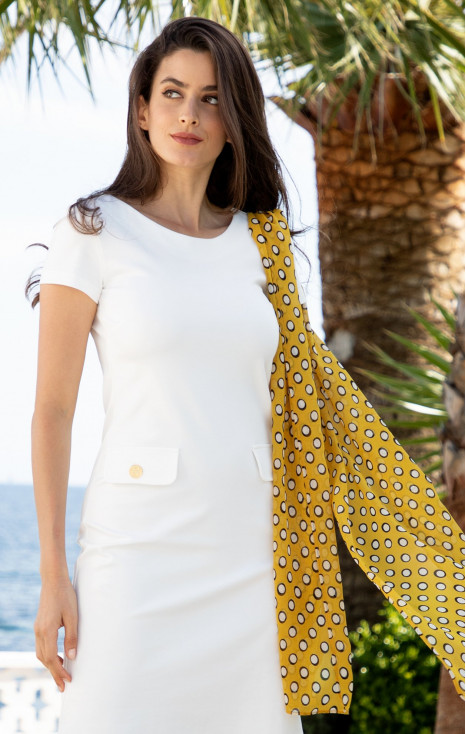 Jersey Dress with  Decorative Pockets in White