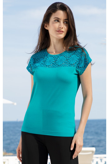 Top with Lace Detail in Blue