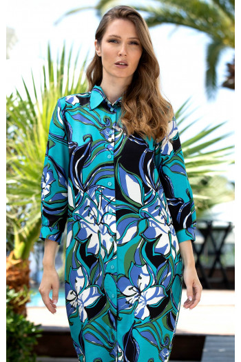 Relaxed Fit Shirt Dress in Turquoise [1]