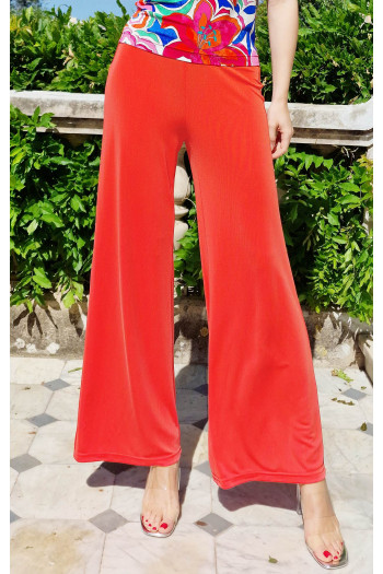 Viscose Wide Leg Trousers in Mandarin Red [1]