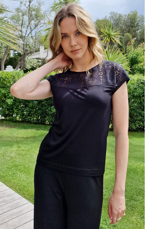 Top with Lace Detail in Black