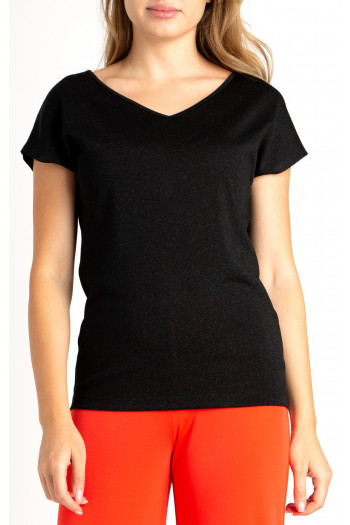 Glittery V neck Top in Black