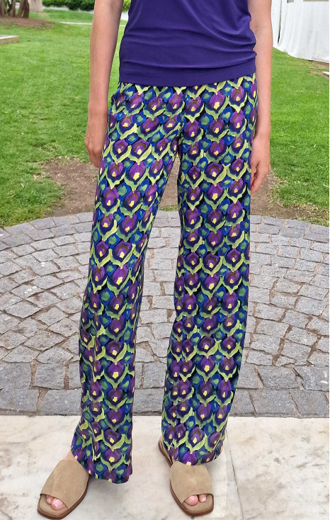 Wide Leg Trousers with a Print in Purple