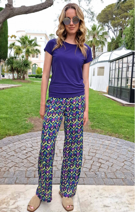 Wide Leg Trousers with a Print in Purple