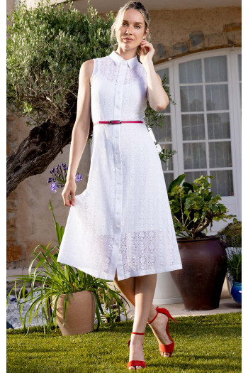 Midi Lace Dress in White