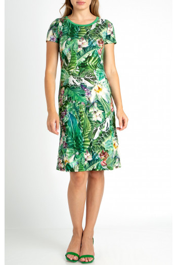A line Floral Dress with Tropical Print