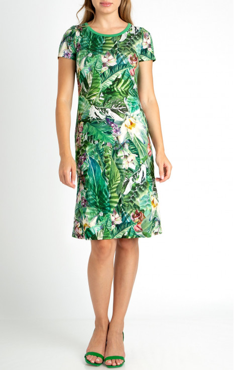 A line Floral Dress with Tropical Print